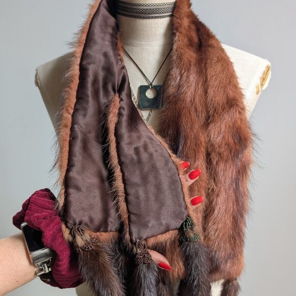 Vintage Red Mink Fur Stole Glam Mobwife Shrug Luxury Scarf Shawl Furry Collar - Picture 5 of 10